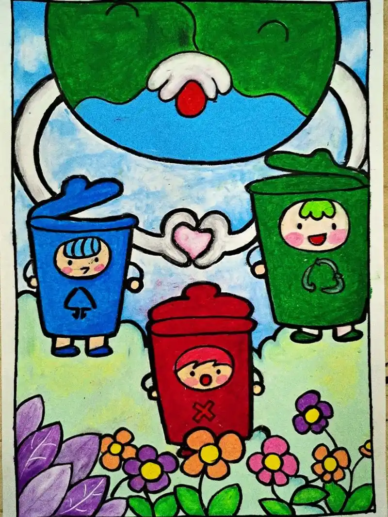 儿童主题画之《环保小卫士》#05(含原图) 166晨光自动铅笔0.