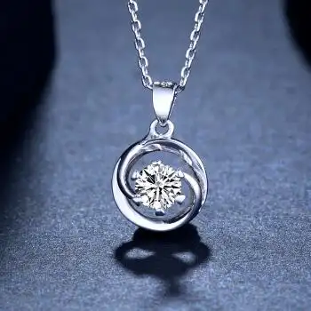 925银项链简约时尚圆形仿真钻气质锁骨项链吊坠坠饰 s925银锆石项链