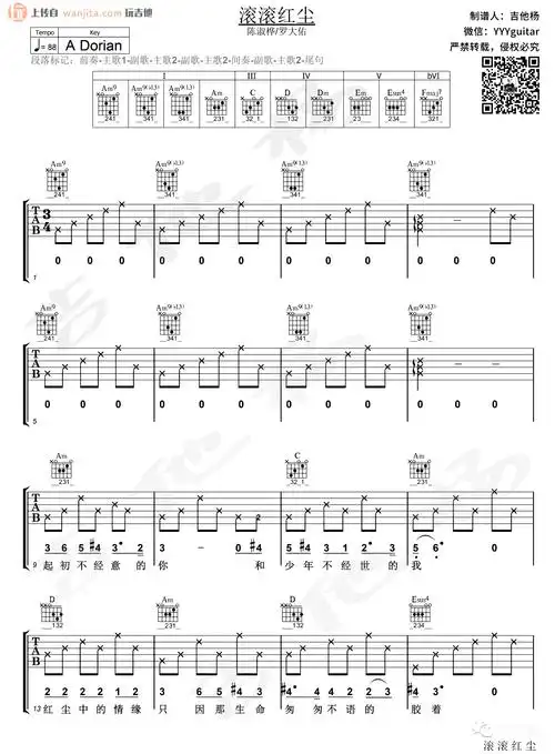 滚滚红尘吉他谱_陈淑桦_a调原版六线谱_吉他弹唱演示