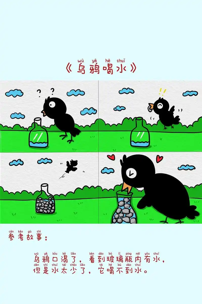 乌鸦喝水四格画教程.