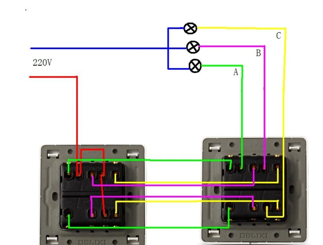 一对三开双控开关控三灯接线图