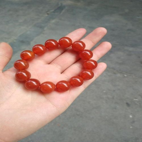 红色玉手串天然新疆和田玉金丝玉戈壁玉大红色手串手链男女宽手链