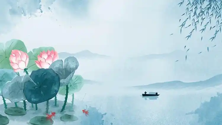 雅致水墨荷花ppt背景图片