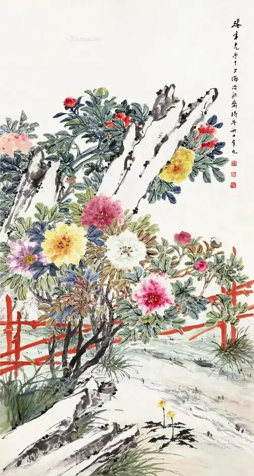 【百花齐放 立轴 设色纸本】拍卖品_图片_价格_鉴赏_绘画_雅昌艺术品