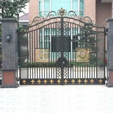 高性价比别墅铁艺大门_金色护栏_农村别墅围墙大门_别墅门-蓝舰围护