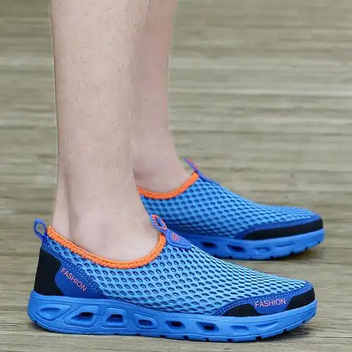 大网眼男鞋一脚登网孔鞋男式网面夏款网状鞋镂空透气跑步鞋网布鞋懒人