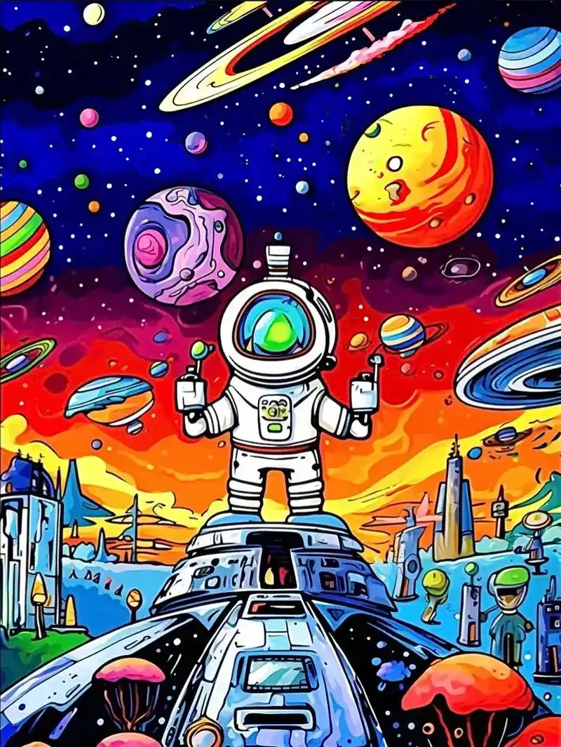 太空宇宙飞船科技幻想插画未来世界太空人.