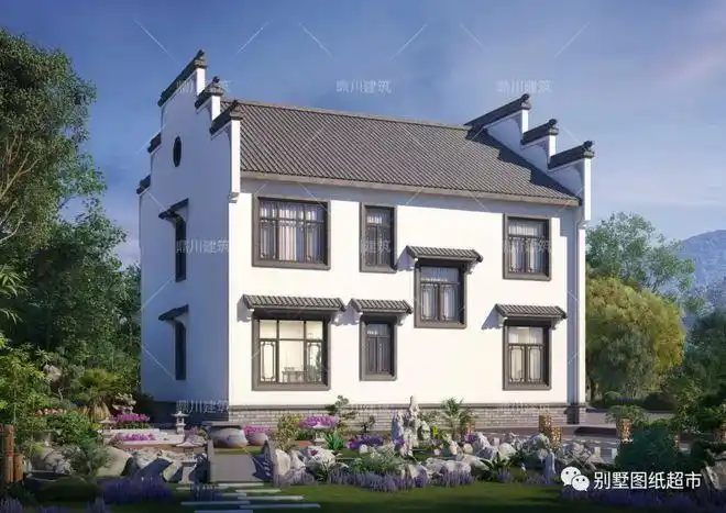 1211米中式徽派二层农村别墅马头墙小青瓦配上院子更完美