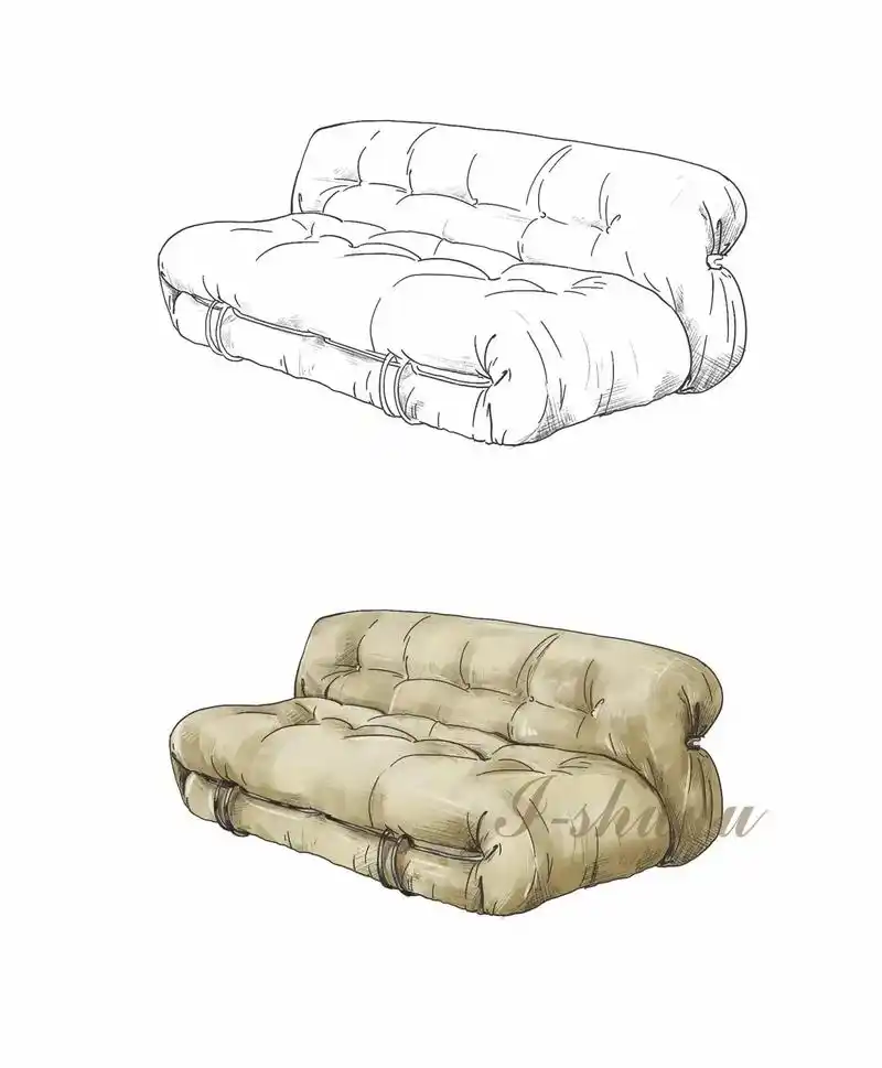 【意大利沙发椅子家具单体 手绘线稿】 工具:procreat - 抖音