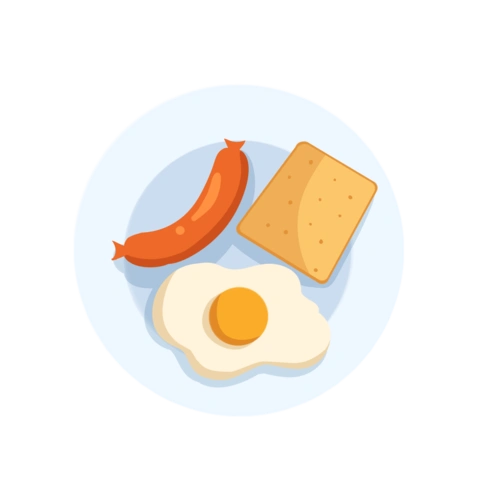 早餐食物煎鸡蛋火腿插画图片