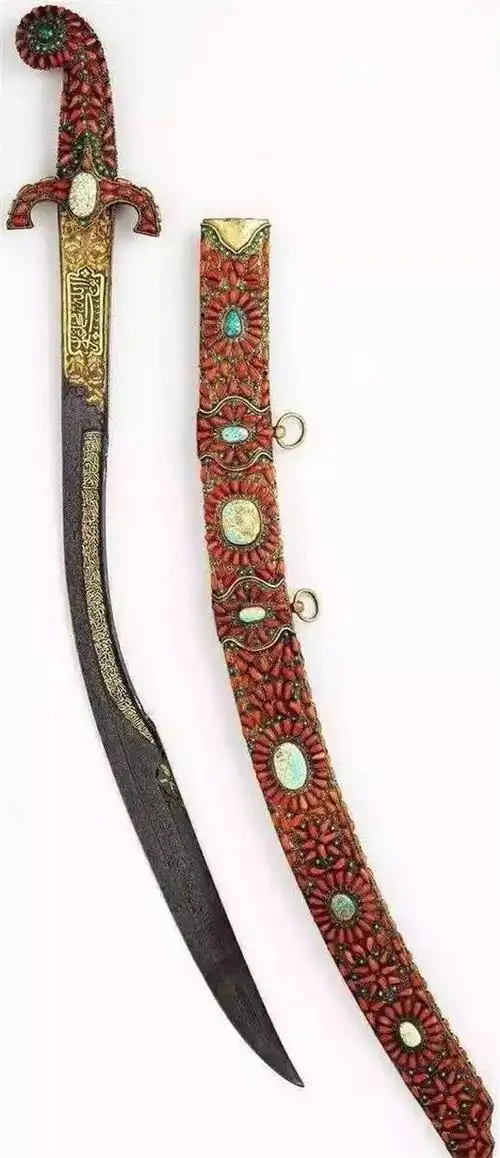 蒙古镶红珊瑚弯刀 藏于洛杉矶博物馆阿尔巴尼亚镶红珊瑚双刃弯刀 国家