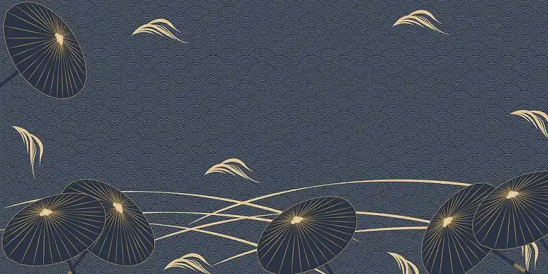 蓝色和风手绘扁平插画日式边框展板背景