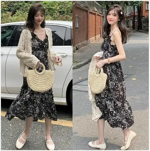 今年夏季流行穿碎花吊带连衣裙,这几款随便怎么搭配都很好看