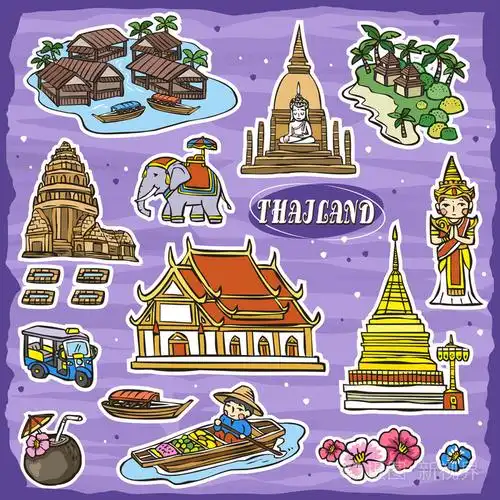 泰国旅游集合插画-正版商用图片1kxqvs-摄图新视界