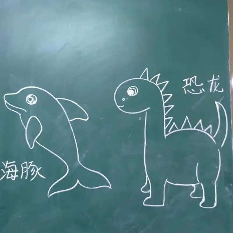 儿童简笔画|动物简笔画|黑板粉笔画 本学期最后一节课的示范画,由于