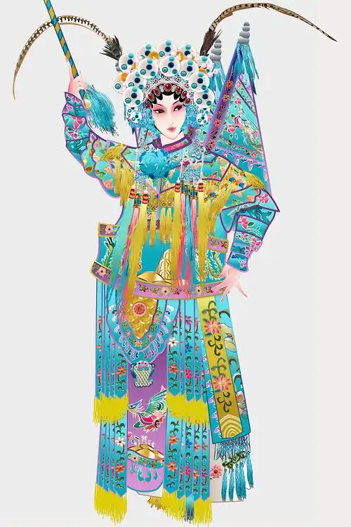 刀马旦武旦京剧人物矢量插图