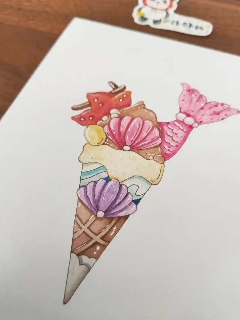 甜点时间到啦～#日常瞎画  临摹了一幅@啊鱼水彩 老师的作品 - 抖音