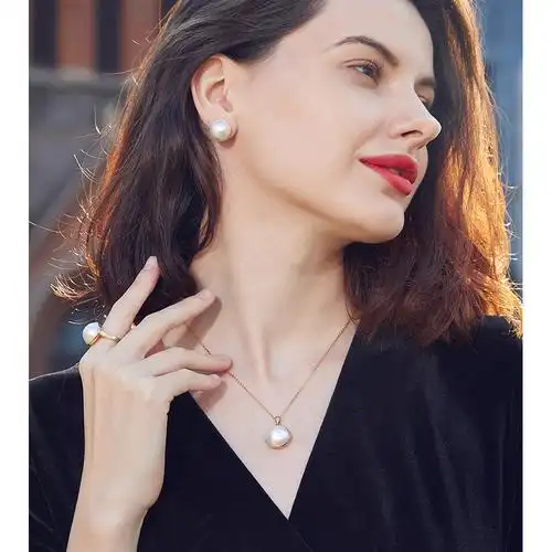 黛米珠宝 玉蓉 13-14mm大颗海水玛贝珍珠耳钉 马贝正品女14k金