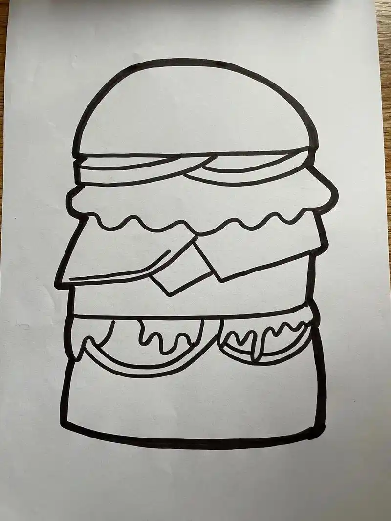 来个大汉堡#让艺术生活自然发生 #儿童创意美术作品 #爱画画 - 抖音