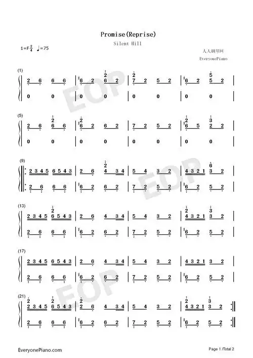 promise(reprise)-寂静岭-eop教学曲双手简谱预览1