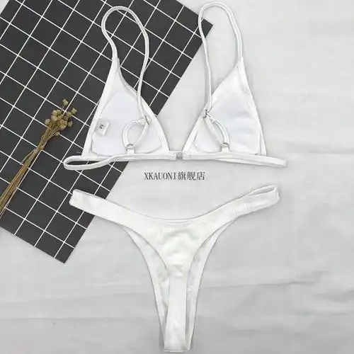 比基尼泳装针织吊带三点式聚拢分体bikini 藕粉 m【图片 价格 品牌
