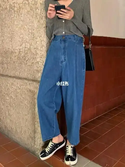 1688复古深蓝色九分牛仔裤奶奶裤