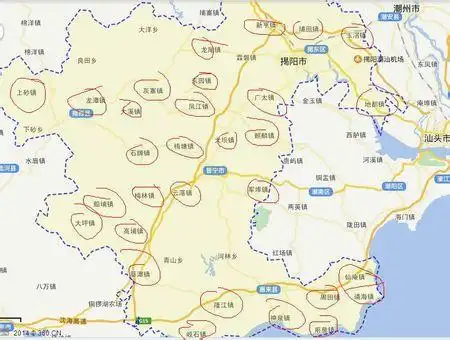 揭阳各城镇的详细地图