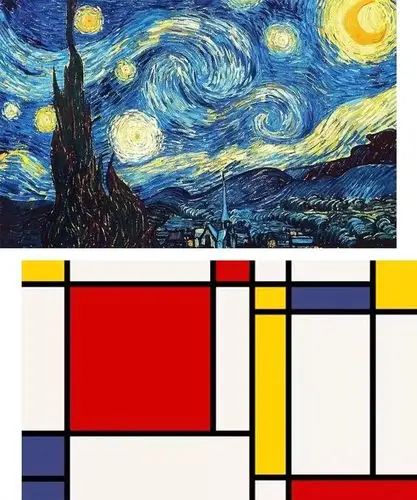 比如梵高的《星空》和蒙德里安的《三原色》.
