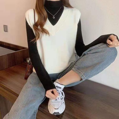 贤语毛衣女小坎肩v领马甲背心女春秋新款针织马甲背心外穿百搭上衣女