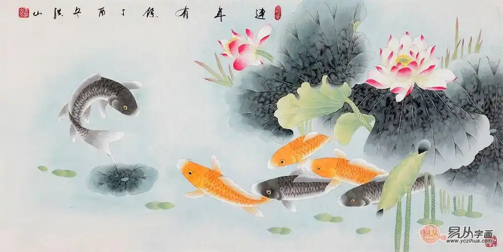 国画九鱼图构思鲜明,趣味盎然,挂在家中调节风水,吉