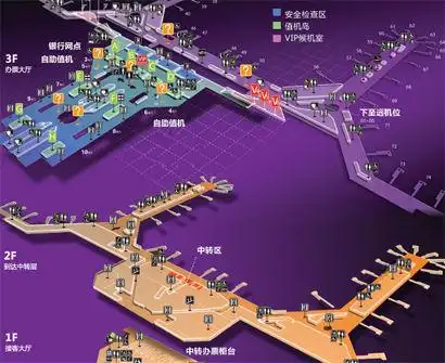 虹桥机场t2的平面图,越具体越好,最好包括上下电梯的位置