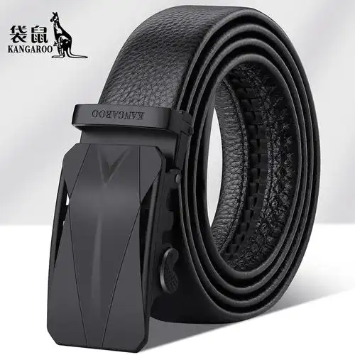 袋鼠皮带男士真皮青年年轻人休闲自动腰带男头层腰带