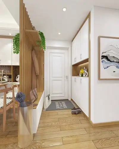 90平米二居室现代港式风格客厅大门正对玄关装修效果图