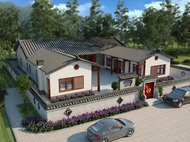 农村一层四合院设计图,带庭院景观设计