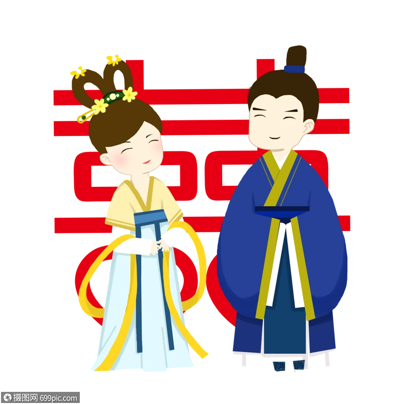 卡通古风婚礼新娘喜字