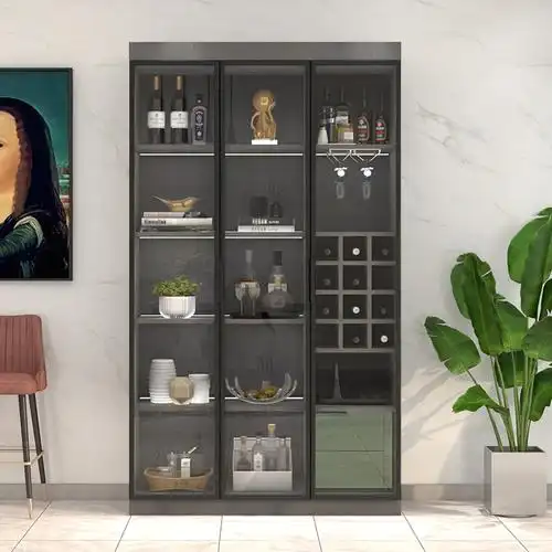 超窄边框铝合金钢化钢化玻璃玻璃门酒柜餐边柜靠墙一体酒柜