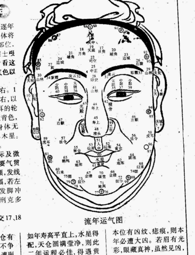 这是一份流年运气图.     根据人的面相来推测人的一生命运.