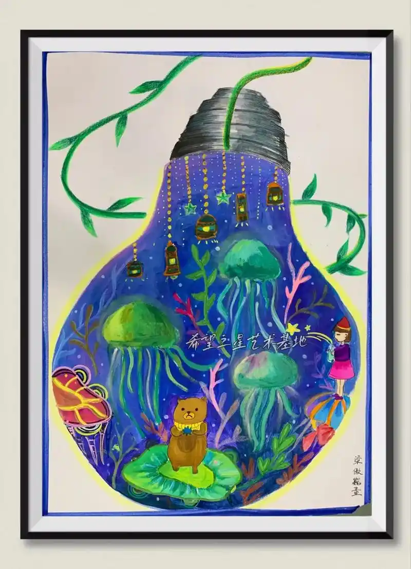 《灯泡的联想》主题创作画 点亮灯泡95的那一刻,是灵机一动, - 抖音