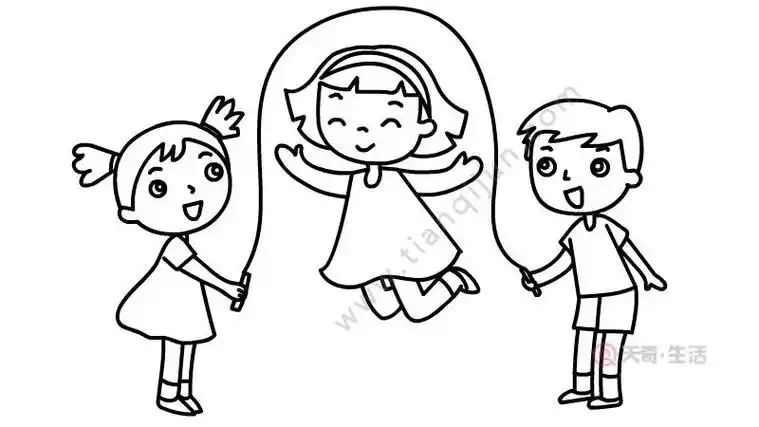 和爸爸妈妈一起跳绳简笔画
