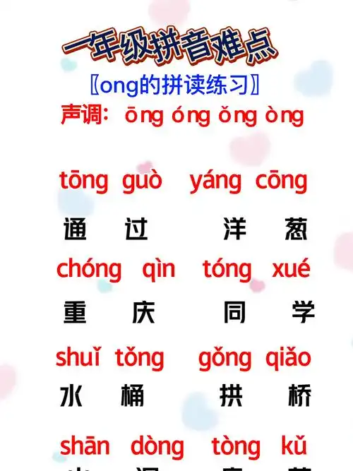 拼音难点⑥后鼻音ong的拼读练习