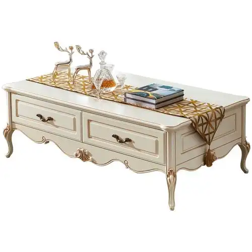 a家家具茶几 美式乡村茶几复古简约茶台欧式乡村双抽大理石茶几客厅