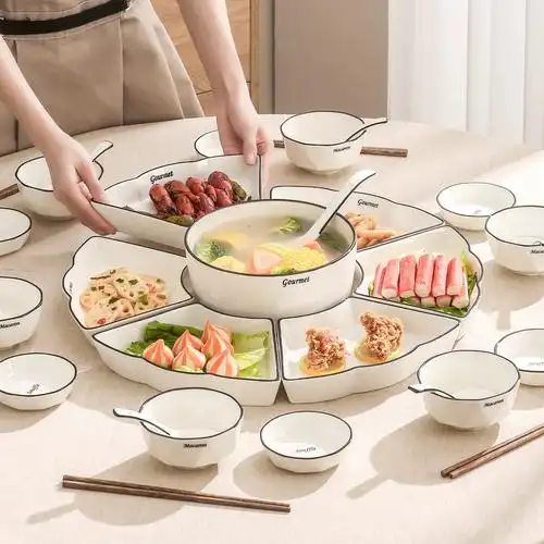 拼盘餐具组合套装家用盘子碗创意菜盘家庭聚会圆桌摆盘餐具中式