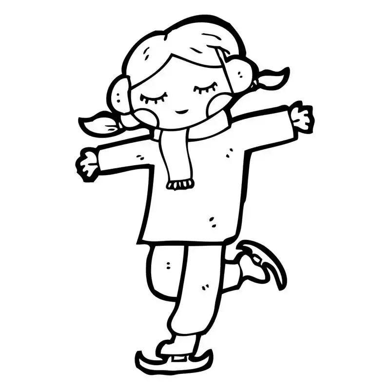 女孩冰滑冰卡通,矢量,在白色背景上的女孩滑冰卡通