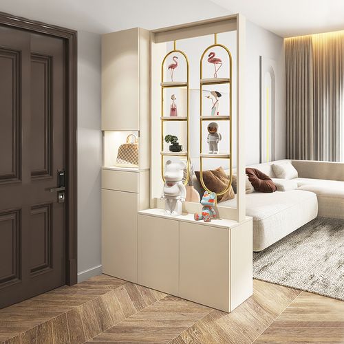 轻奢金属屏风入户鞋柜玄关柜一体客厅收纳柜家用门口大容量定制柜