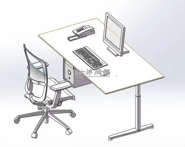现代办公桌三维视图