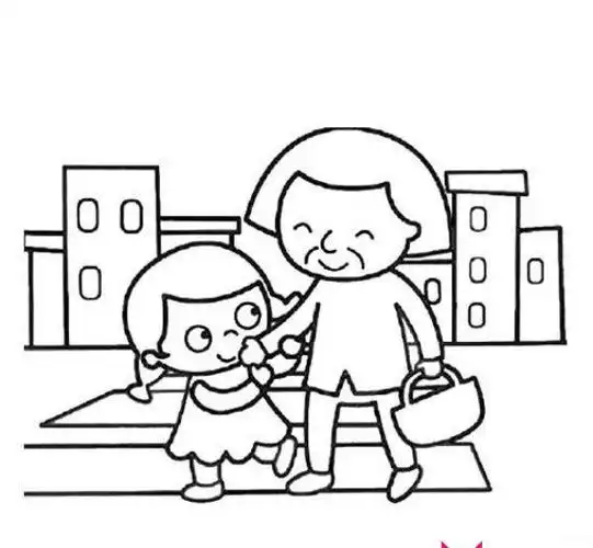 帮助他人是一种美德,小学生扶老奶奶过马路简笔画图片.