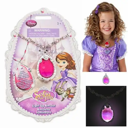 粉色呼吸灯变色迪士尼小公主苏菲亚sofia魔法护身符项链吊坠首