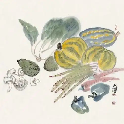 赏这"老顽童"的蔬果画,清热解暑_国画教程_零二七艺考