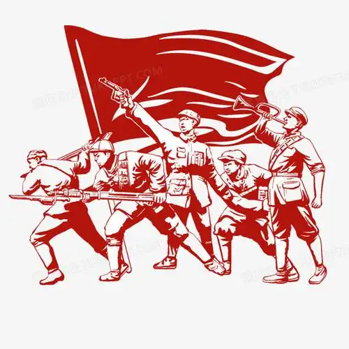 手绘剪纸风格历史红军人物剪影元素