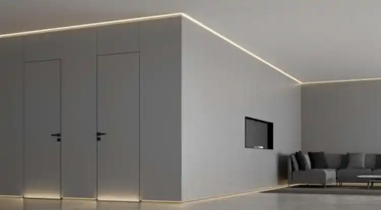 隐形门属金属门,美观不变形,门芯采用铝蜂巢板,有较好的吸音隔音效果